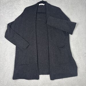 ITALY 0039 Wool Cashmere Open Cardigan Heathered Black Size Large Luxury